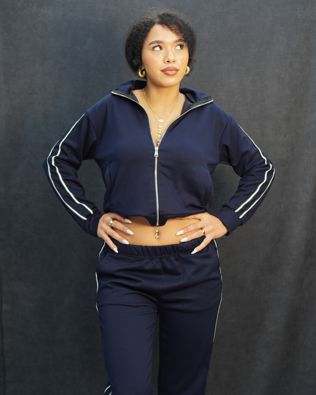 lacivert şeritli modal fermuarlı alt üst takım