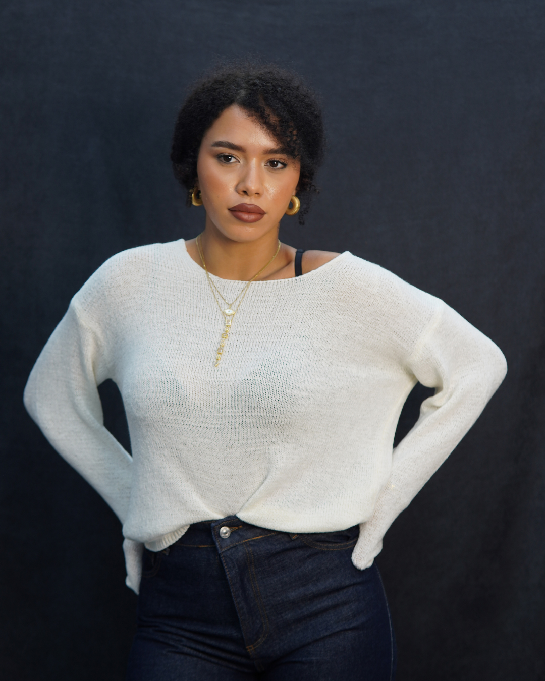 U yaka salaş kollu triko kazak