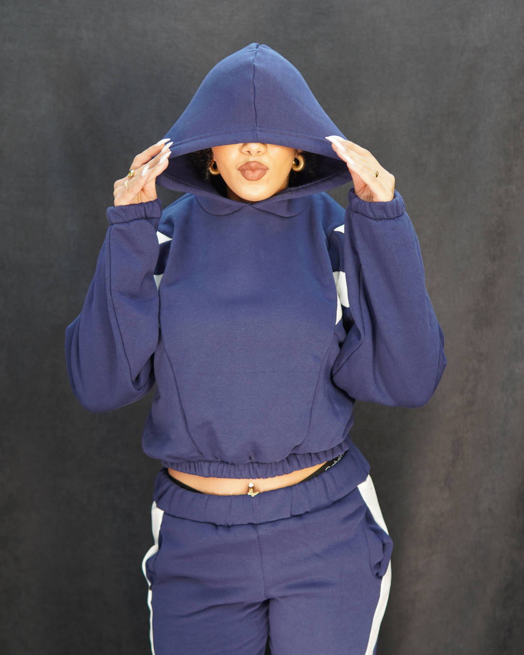 lacivert kapşonlu üç iplık ikili takım