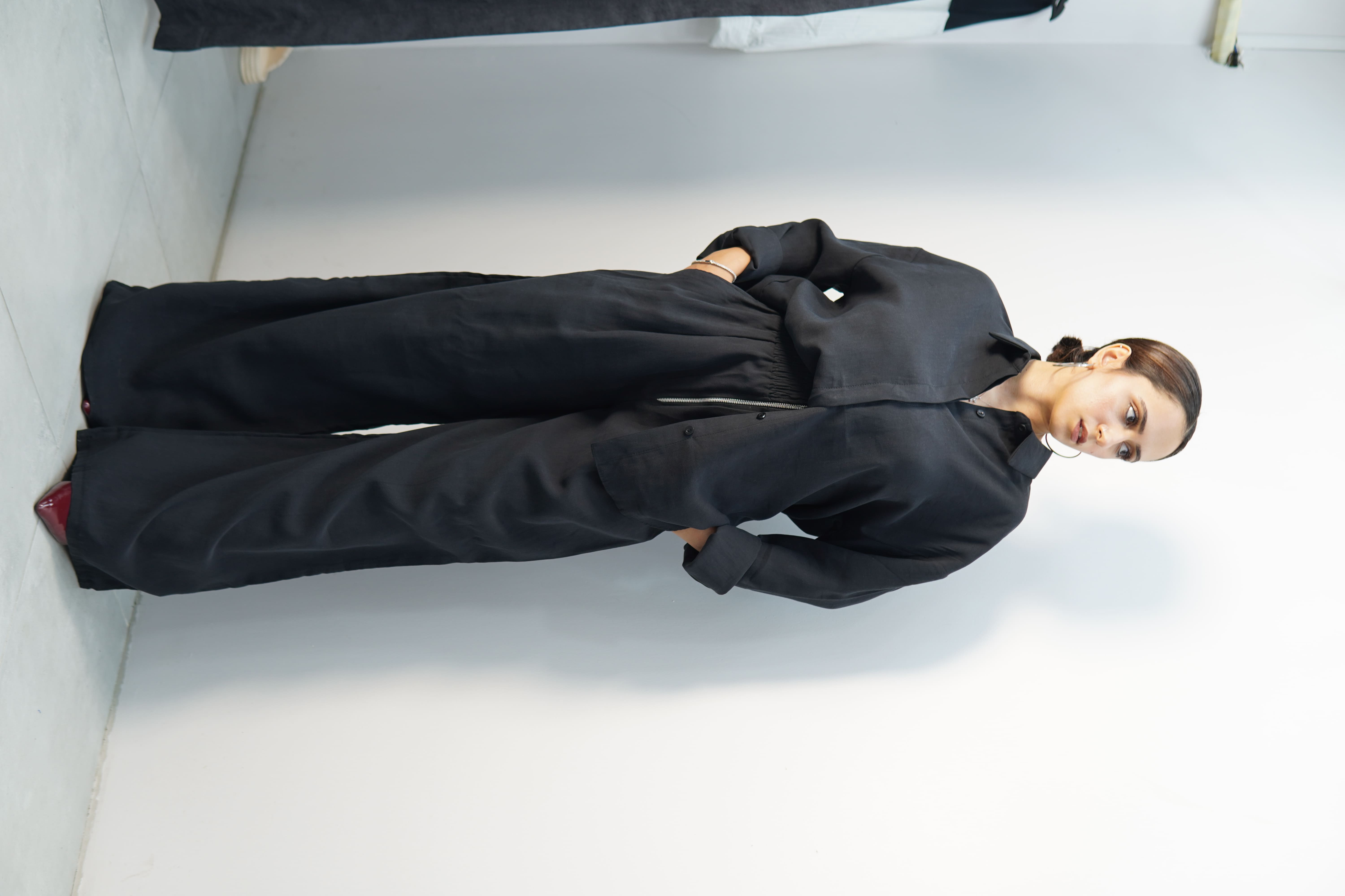 Fermuar detaylı siyah salaş alt üst takım 