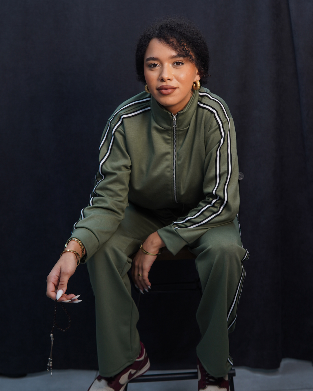 haki çift şeritli modal fermuarlı alt üst takım