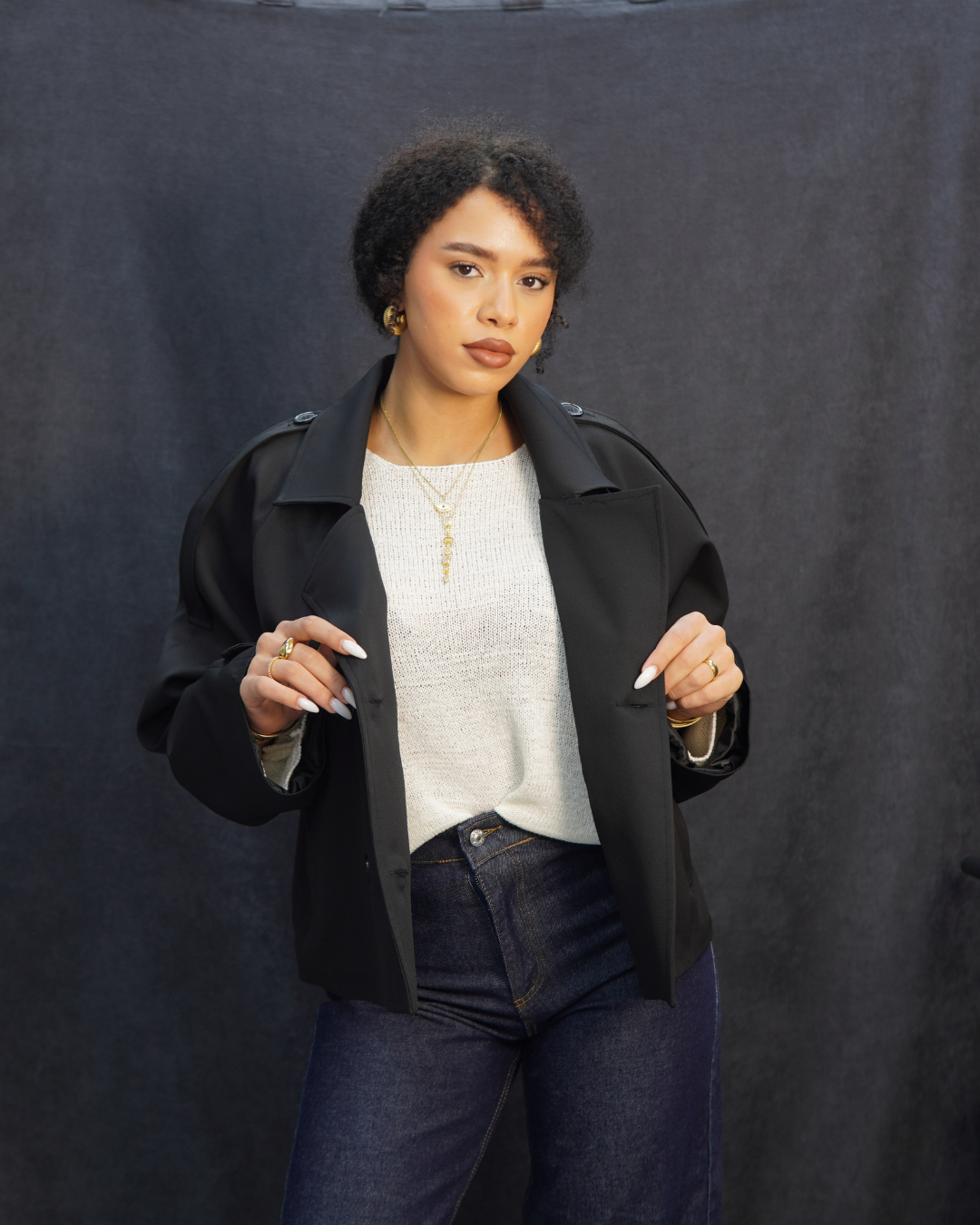 Siyah kruvaze oversize ceket