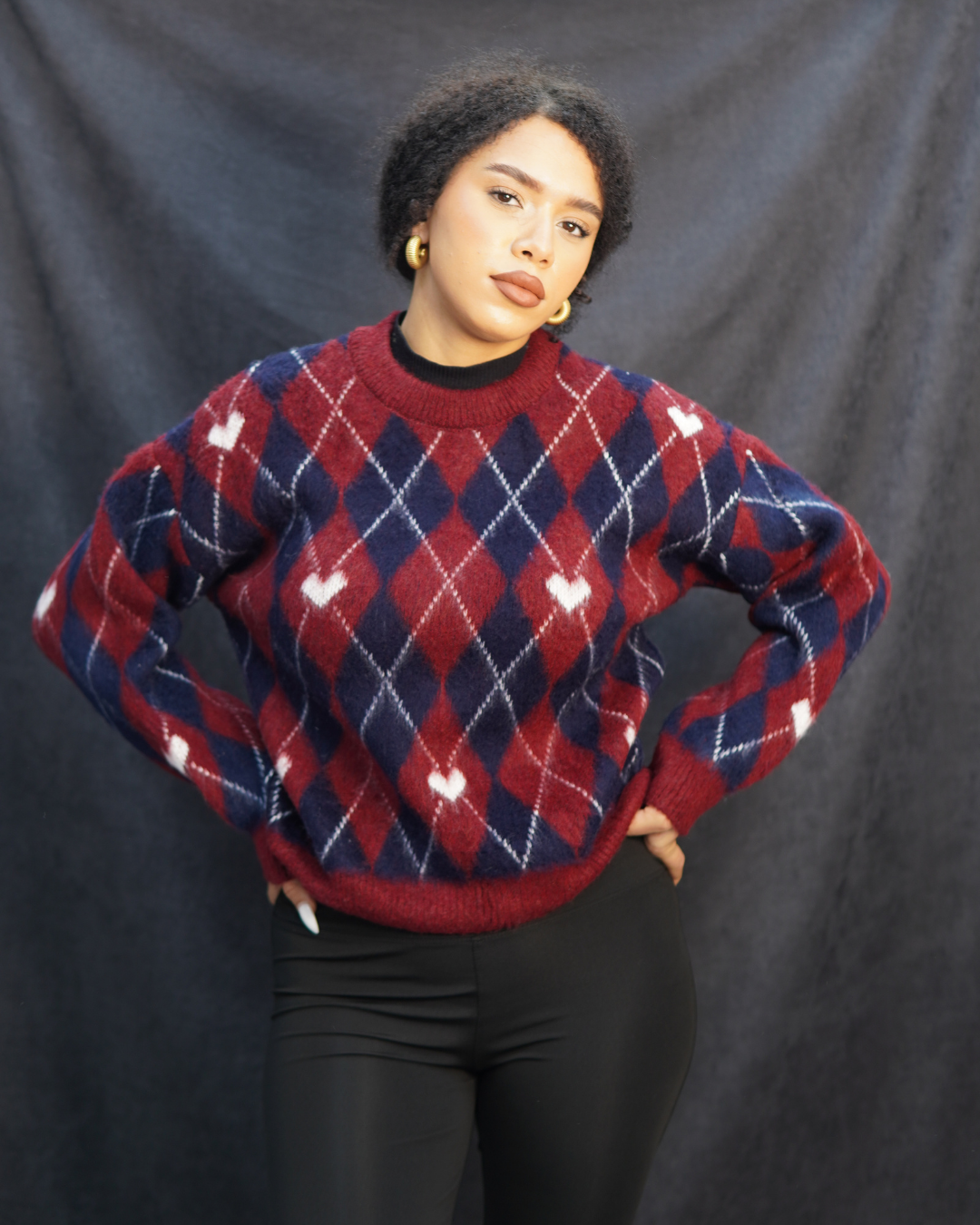 Bordo lacivert desenli kazak