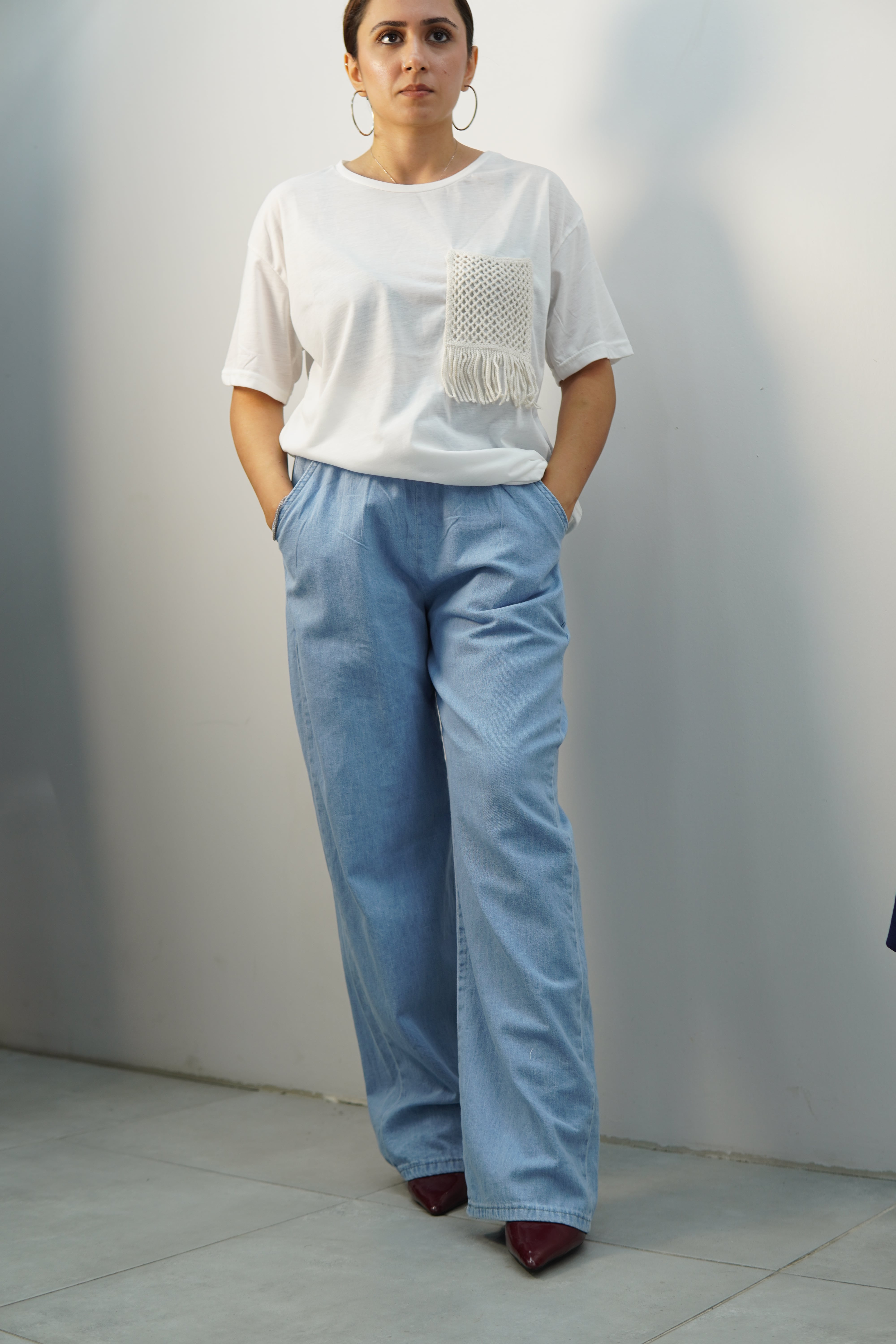 Mavi bol paça pantolon