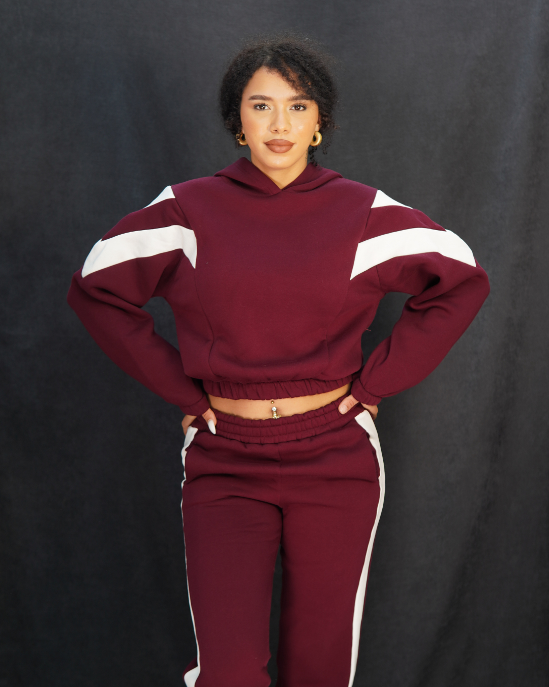 bordo kapşonlu üç iplık ikili takım